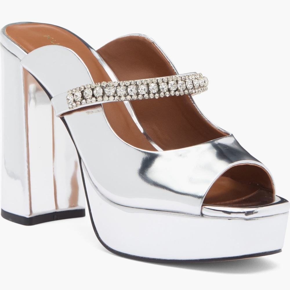 Silver Platform Heels with Rhinestone Strap kurt geiger